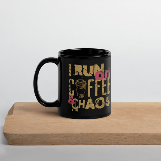 Black Glossy Coffee and Chaos Mug
