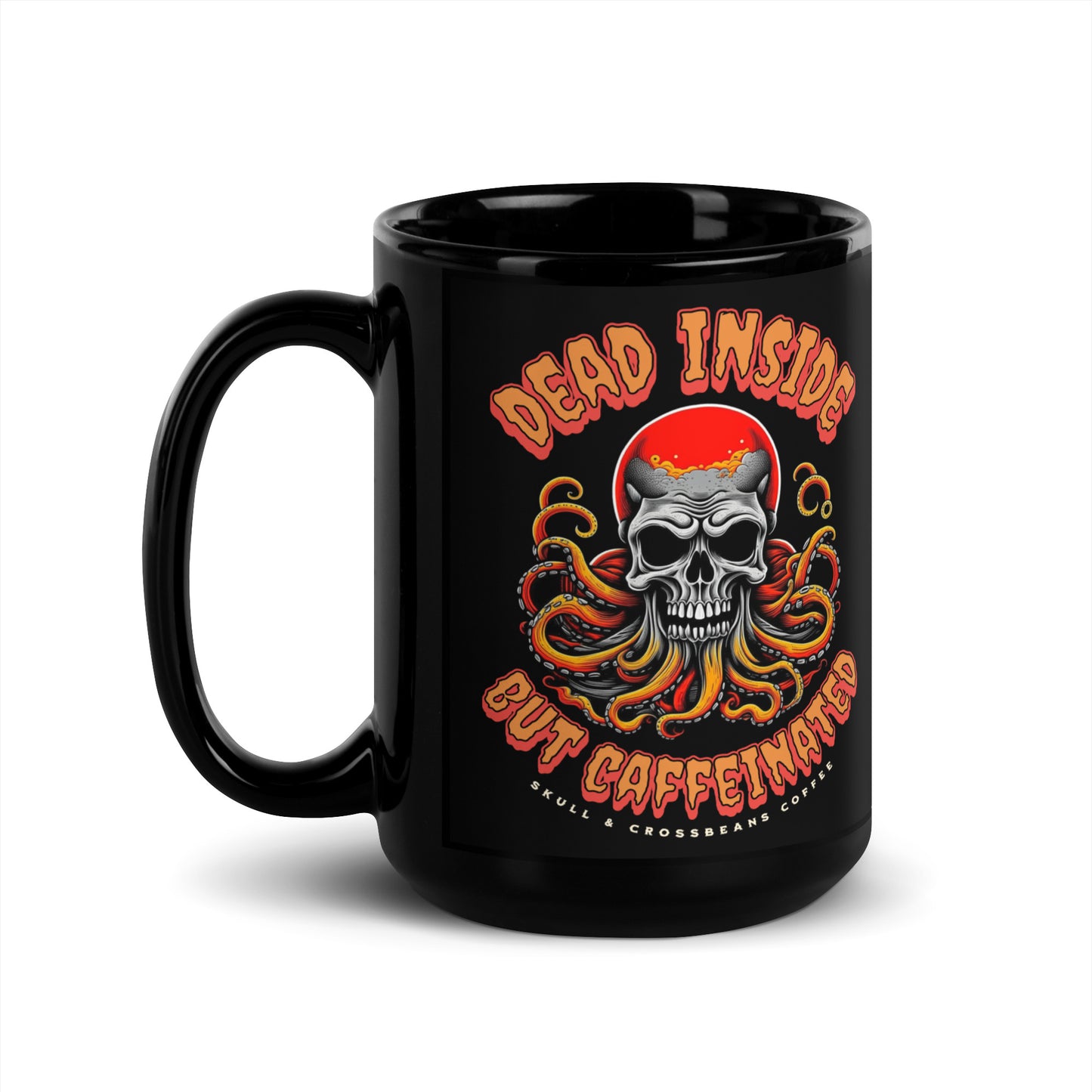 Dead Inside but Caffeinated Black Glossy Mug