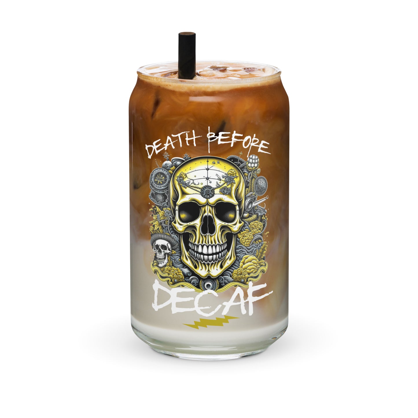 Death Before Decaf Can-shaped glass